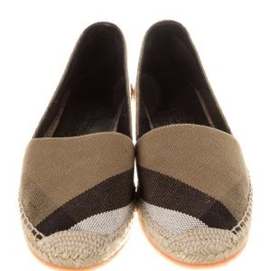 Burberry Neutrals House Check Pattern Canvas Espadrilles Size 8